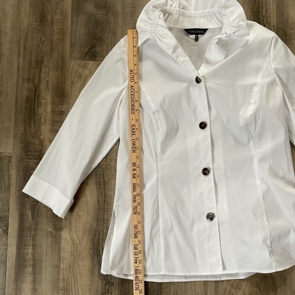MING WANG $215 NWOT  M Cotton Ruffle Collar Button Front Blouse Jacket White - Picture 4 of 7